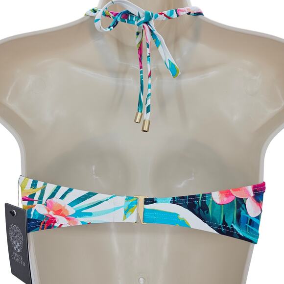 Vince Camuto Womans size S Logo-Ring Halter Bikini Top Balines Floral Cutout NEW - Picture 4 of 8